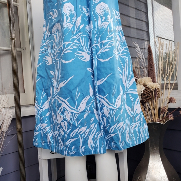 Vintage Ruffle Puff Shoulders Snap Front Pleated 2 Pockets Floral Mumu Dress - Picture 9 of 10